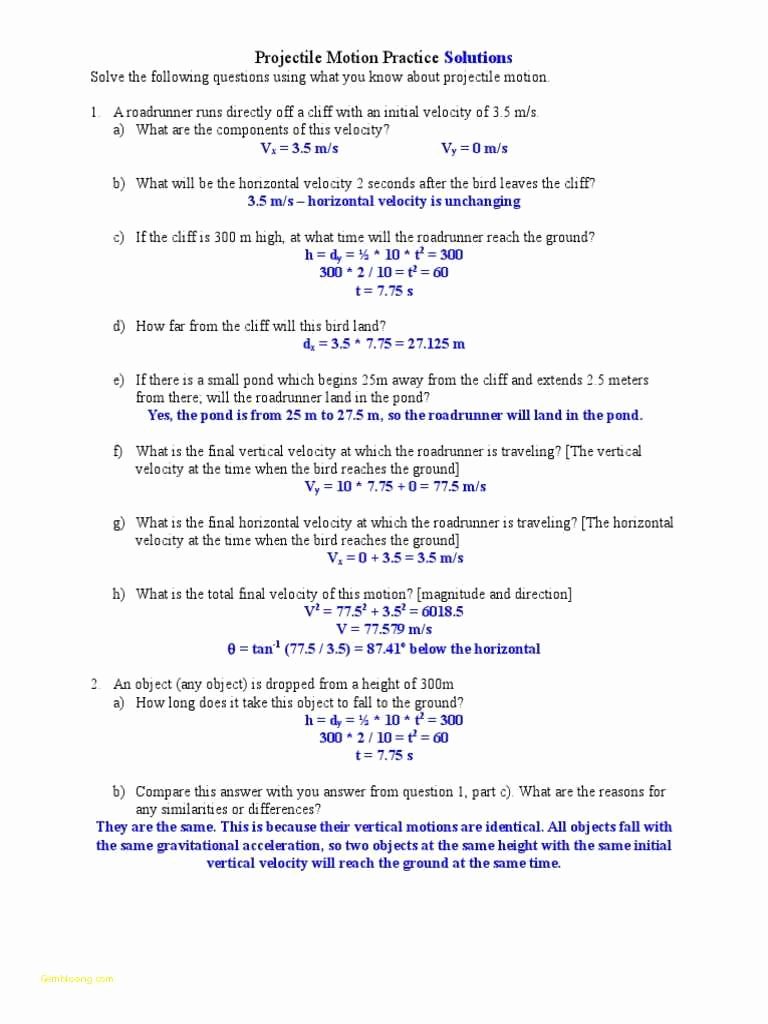 Projectile Motion Worksheet Answers Luxury Projectile Motion Simulation Worksheet Answer Key