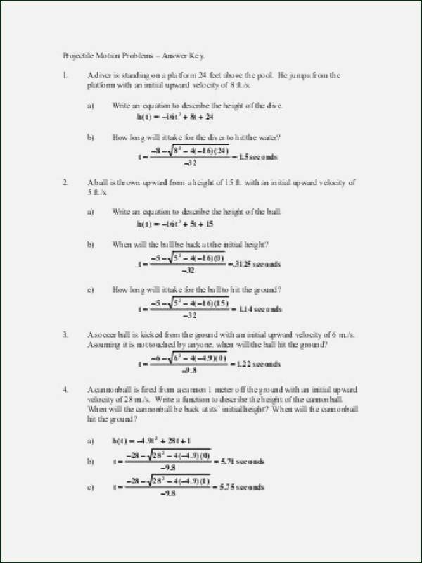 Projectile Motion Worksheet with Answers Awesome Projectile Motion Worksheet Answers