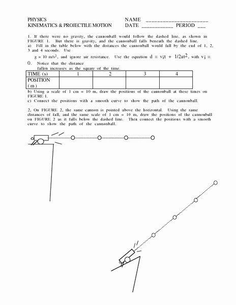 Projectile Motion Worksheet with Answers Beautiful Kinematics and Projectile Motion Worksheet for 10th