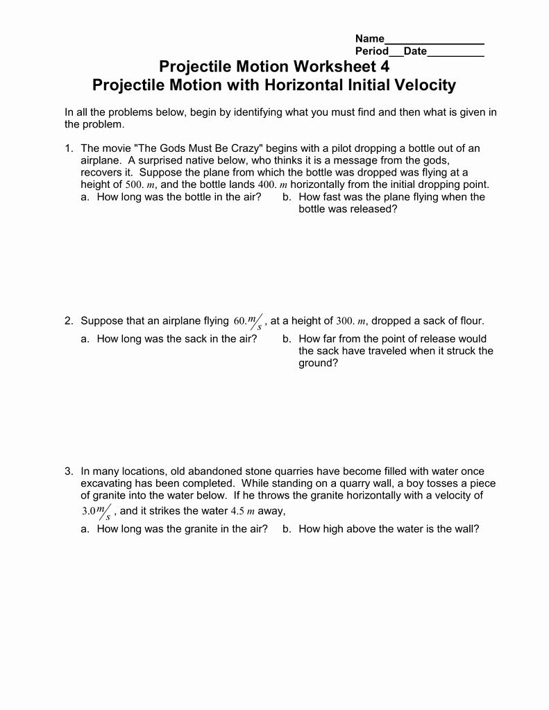 Projectile Motion Worksheet with Answers Beautiful Projectile Motion Worksheet 4 Projectile Motion with