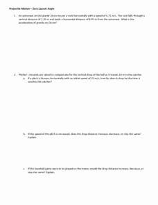 Projectile Motion Worksheet with Answers Inspirational Projectile Motion Zero Launch Angle Worksheet for 10th