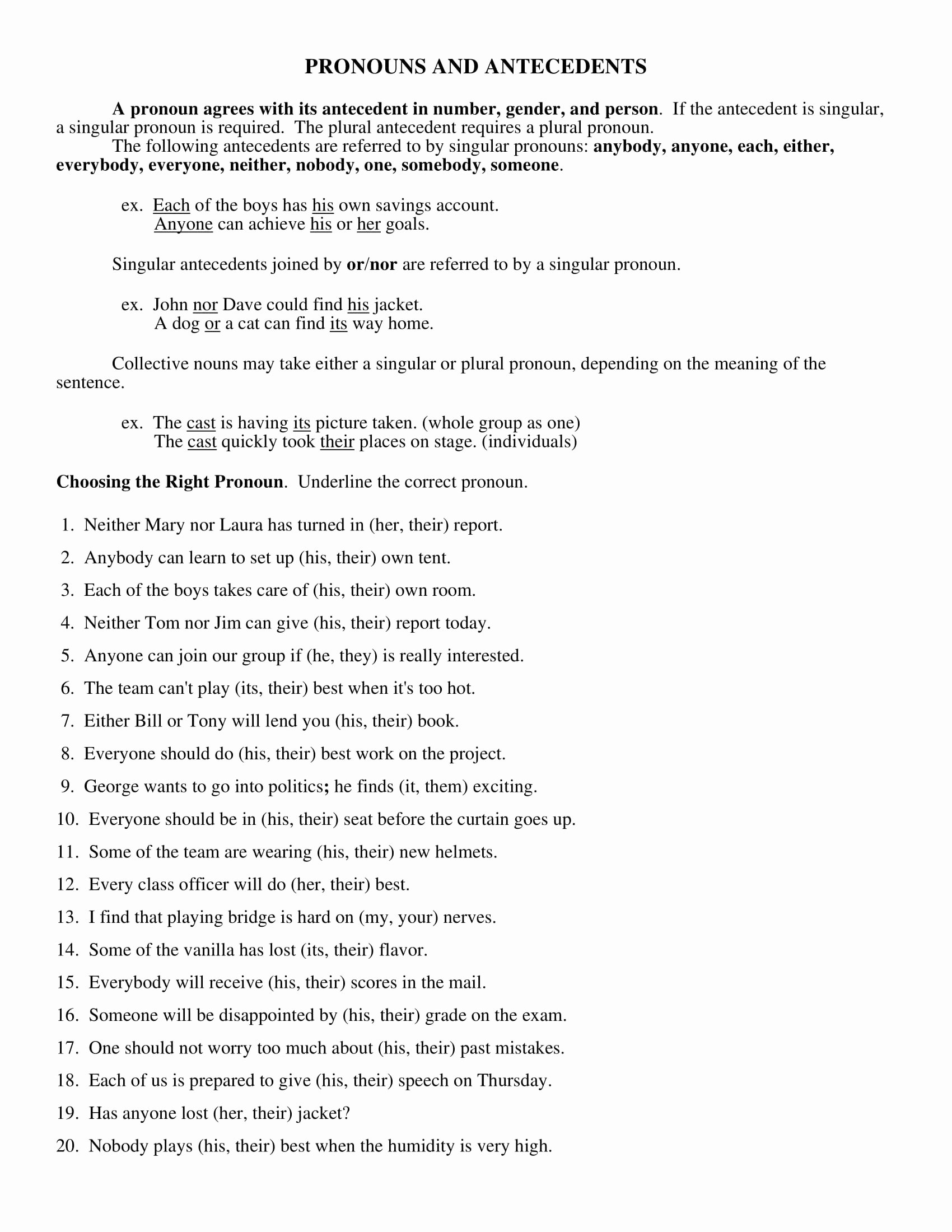 50 Pronoun Antecedent Agreement Worksheet