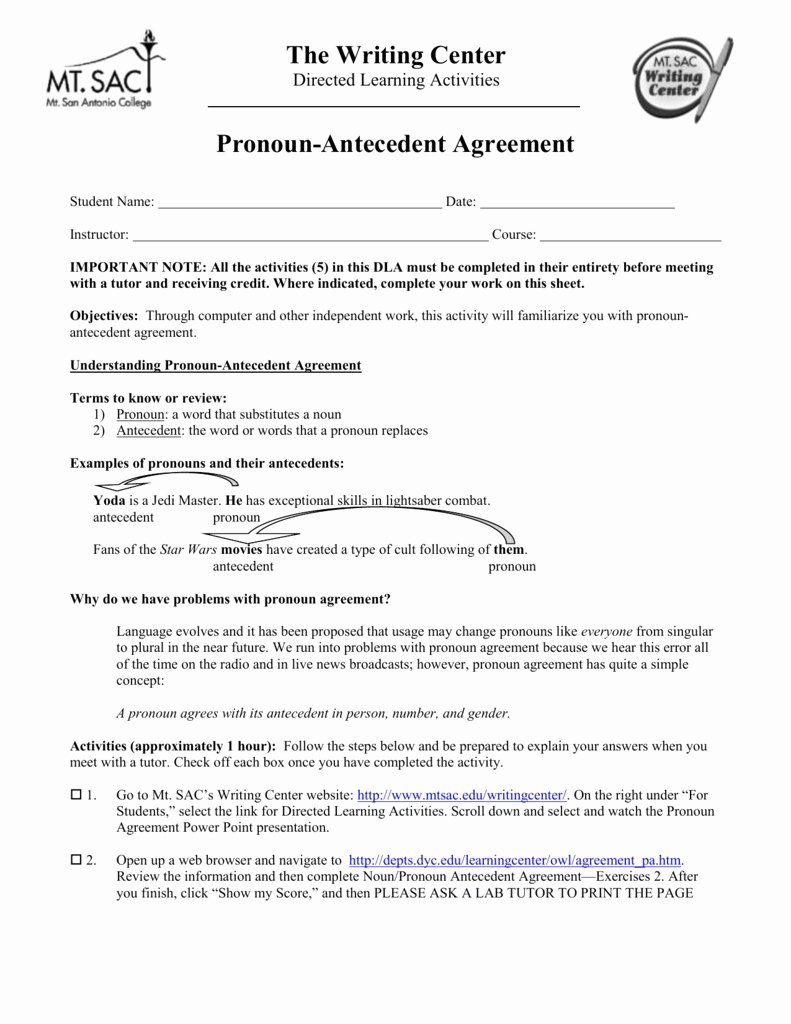 50 Pronoun Antecedent Agreement Worksheet