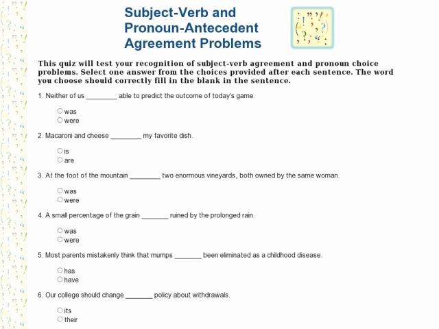 Pronoun Antecedent Agreement Worksheet Fresh Subject Verb and Pronoun Antecedent Agreement Problems
