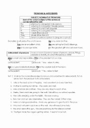 Pronoun Antecedent Agreement Worksheet Unique 14 Best Of Identifying Pronouns Worksheets Answer