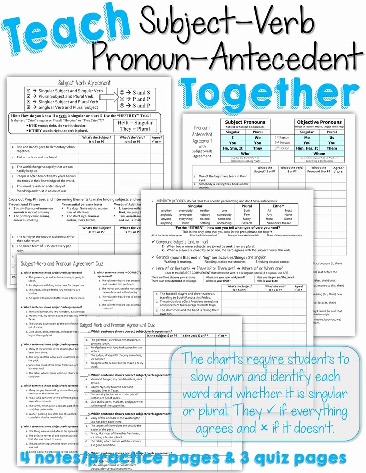Pronoun Verb Agreement Worksheet Inspirational Teach Subject Verb and Pronoun Antecedent Agreement