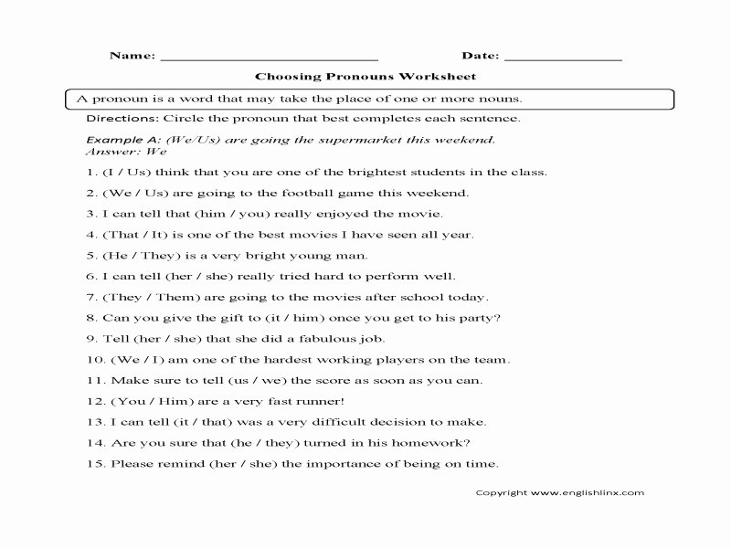 Pronoun Verb Agreement Worksheet New Pronouns and Antecedents Worksheet Free Printable Worksheets