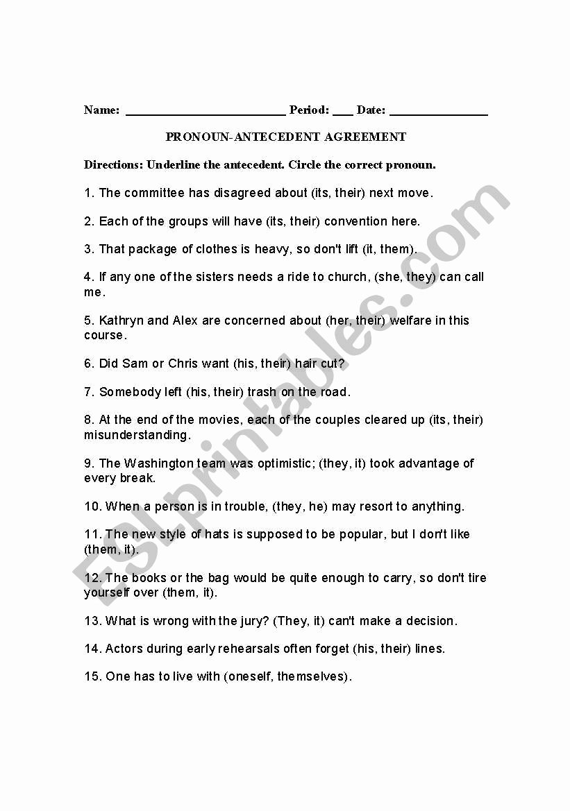 Pronouns and Antecedents Worksheet Awesome English Worksheets Pronoun Antecedent Agreement