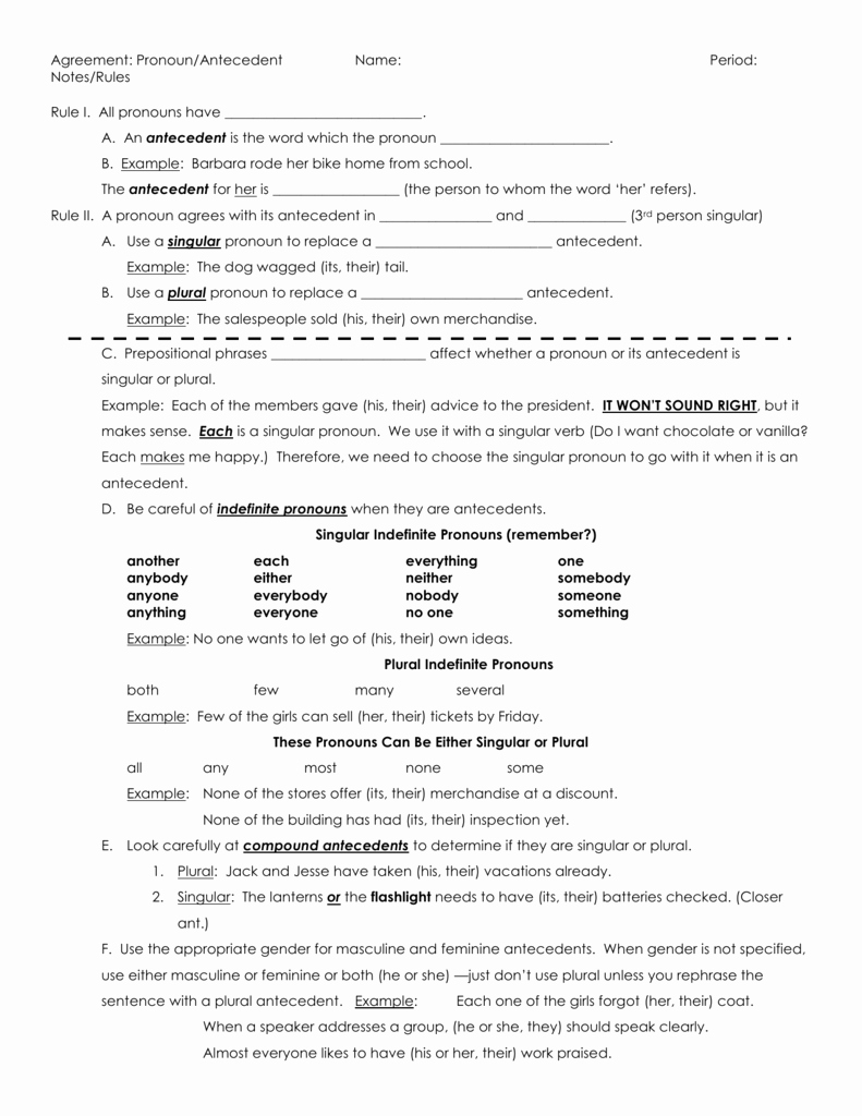 Pronouns and Antecedents Worksheet Awesome Pronoun Antecedent Worksheet Middle School Pronoun Best