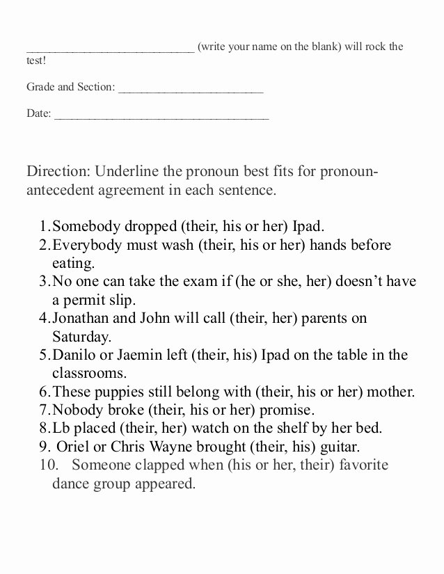 Pronouns and Antecedents Worksheet Beautiful Worksheet for Pronoun Reference Agreement