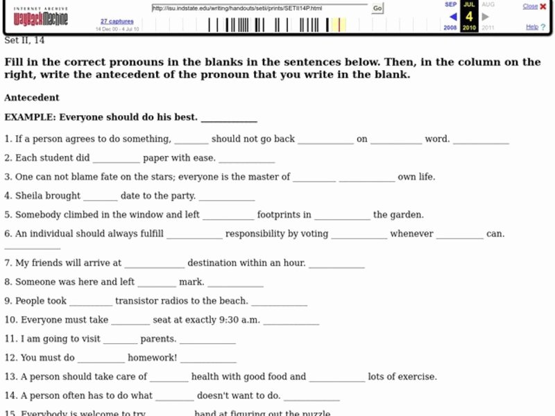 Pronouns And Antecedents Worksheet For 5th Grade