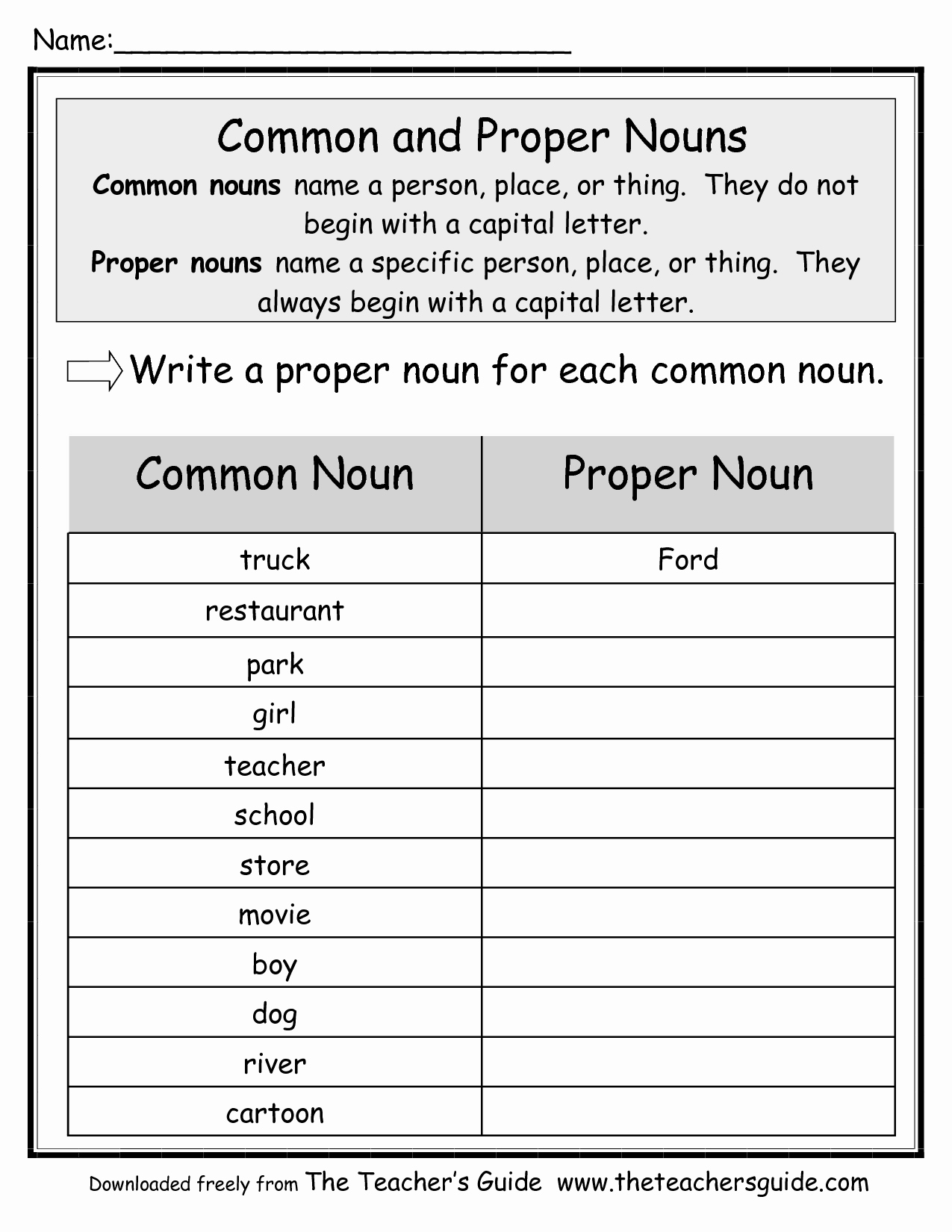 worksheet-on-common-nouns