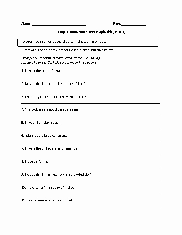 Proper Nouns Worksheet 2nd Grade Best Of Capitalizing Proper Nouns Worksheet Advanced