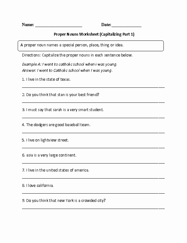 Proper Nouns Worksheet 2nd Grade Best Of Nouns Worksheets