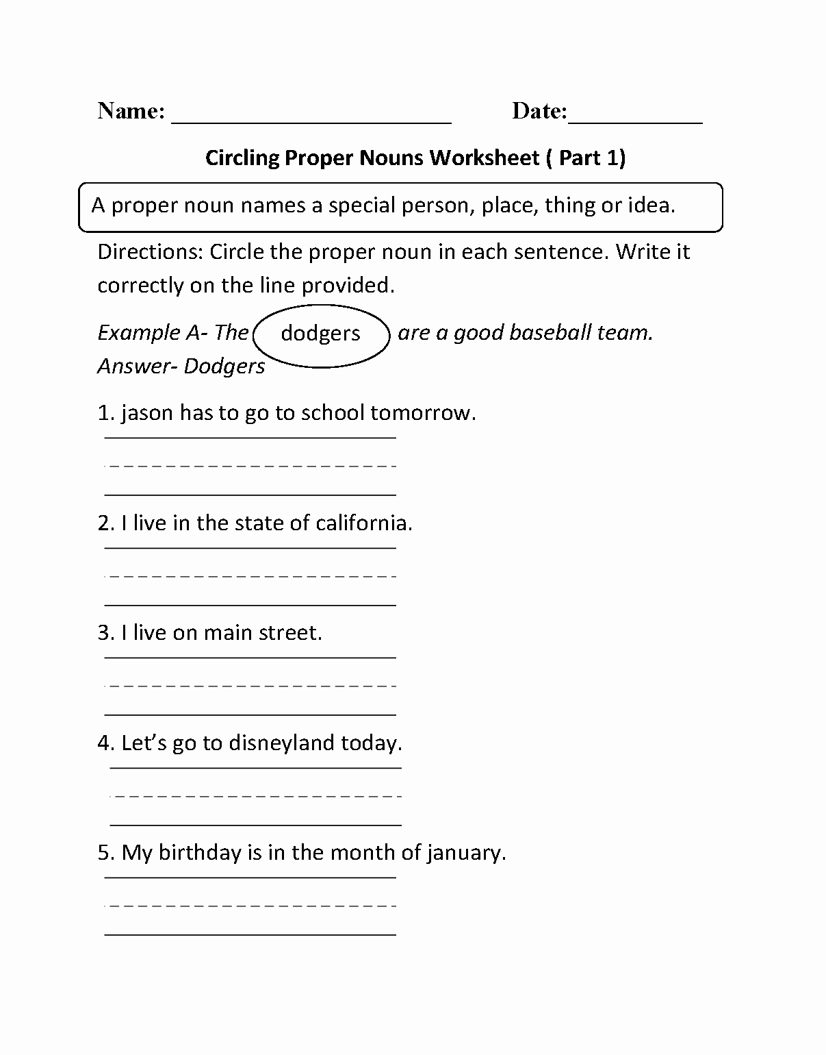 50 Proper Nouns Worksheet 2nd Grade