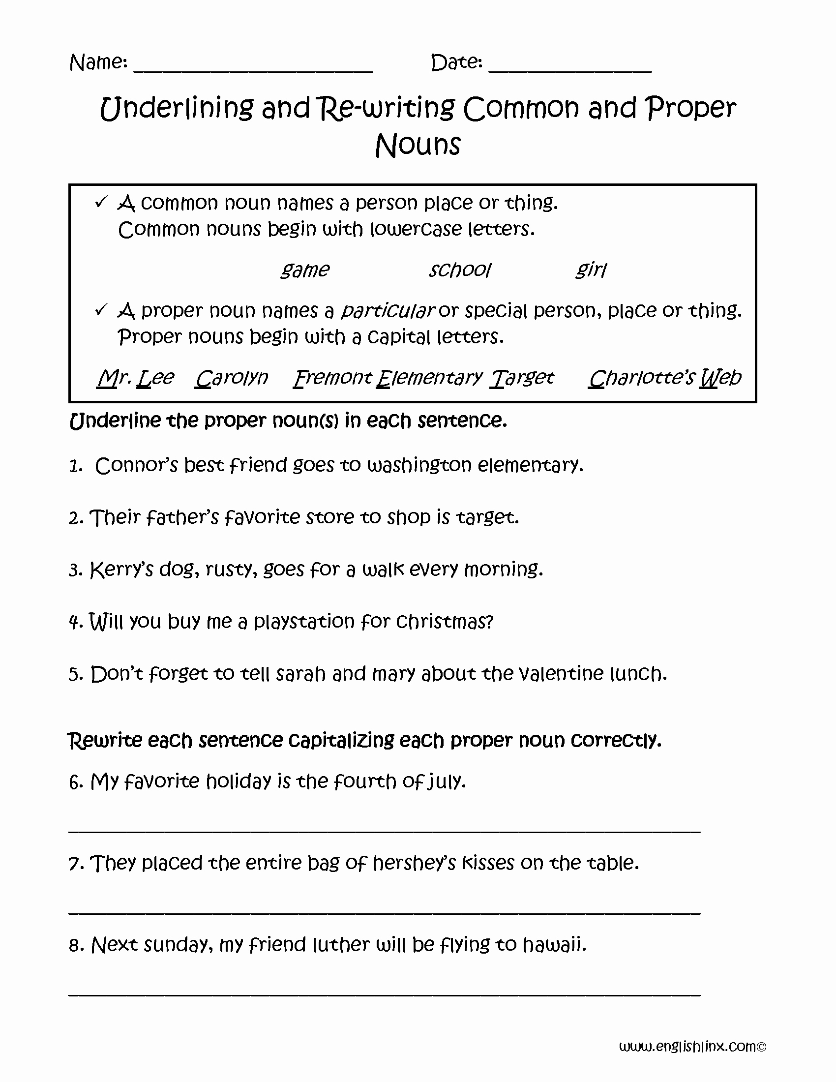 Proper Nouns Worksheet 2nd Grade Unique Nouns Worksheets
