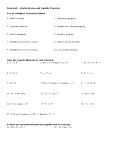 Properties Of Equality Worksheet New Identity Inverse and Equality Properties 9th Grade