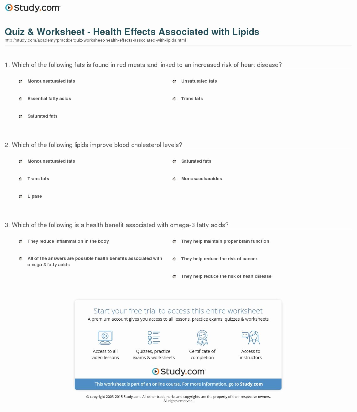 Properties Of Equality Worksheet Unique Quiz &amp; Worksheet Health Effects associated with Lipids