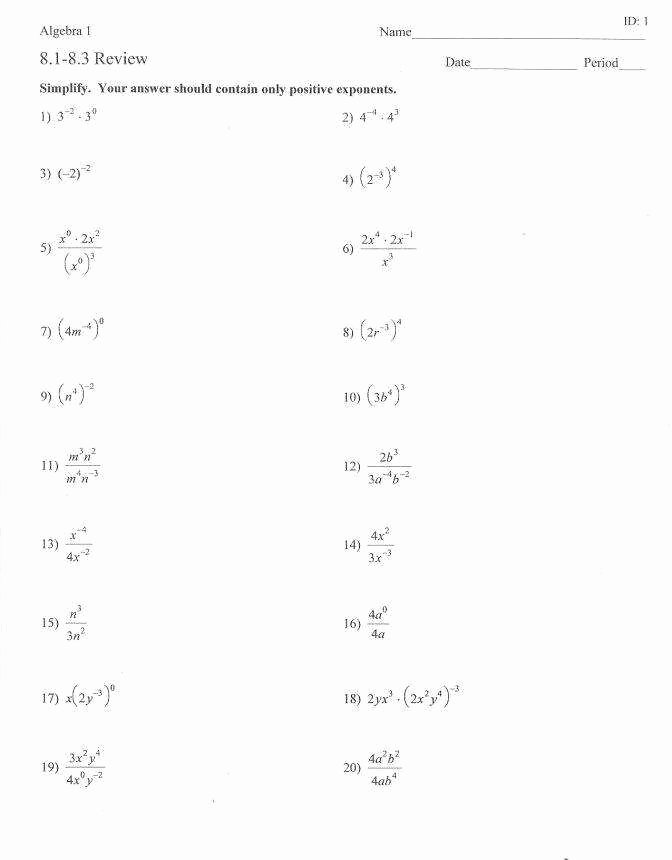 Properties Of Exponents Worksheet Answers Beautiful Properties Exponents Worksheet