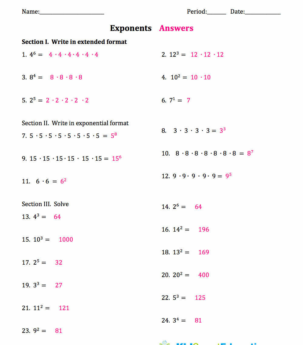 Properties Of Exponents Worksheet Answers Inspirational Exponent Rules Worksheet 2 Answer Key Exponent Rules