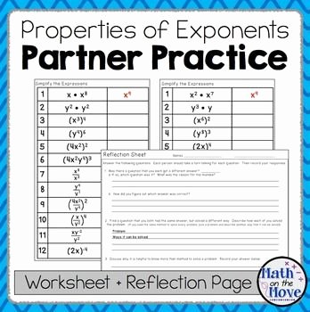 Properties Of Exponents Worksheet Answers Lovely Exponents Partner Practice and Reflection Worksheets 8