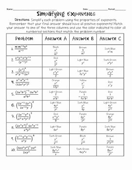 Properties Of Exponents Worksheet Answers Lovely Properties Of Exponents Color by Number by Fun with