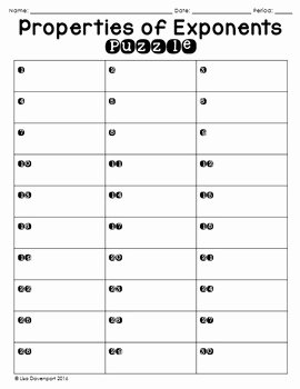 Properties Of Exponents Worksheet Answers Lovely Properties Of Exponents Puzzle by Lisa Davenport