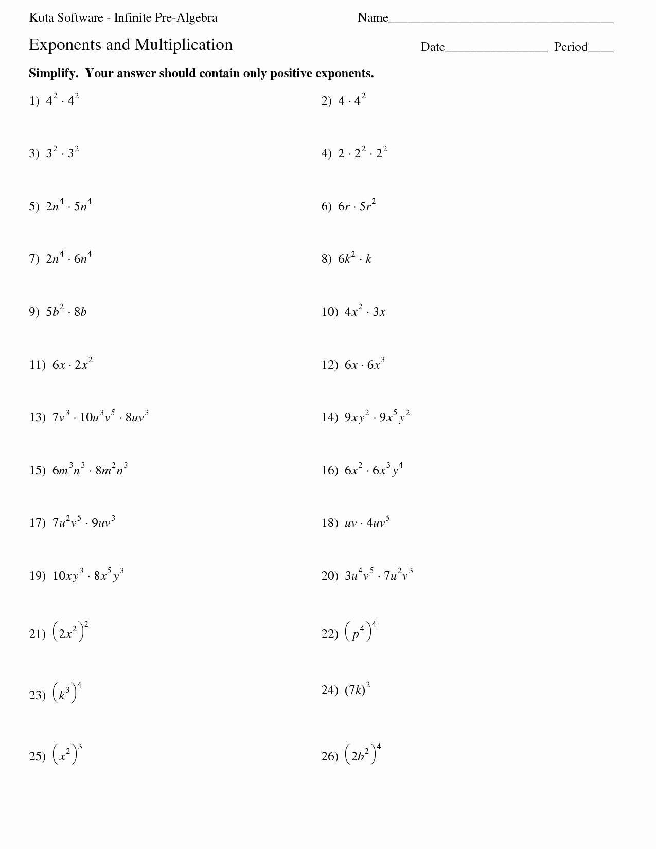 Properties Of Exponents Worksheet Answers New 16 Best Of Multiplication Math Worksheets Exponents