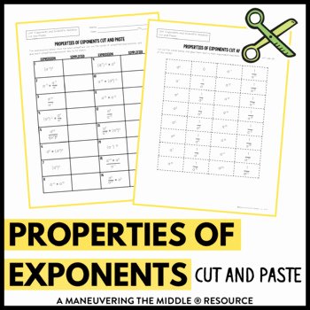 Properties Of Exponents Worksheet Answers Unique Properties Of Exponents Cut and Paste by Maneuvering the