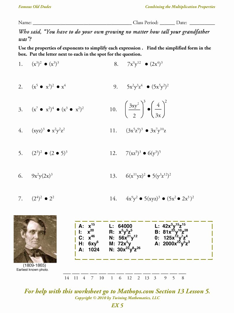 Properties Of Exponents Worksheet Awesome Ex 5 Bining the Multiplication Properties Mathops