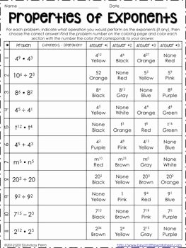 Properties Of Exponents Worksheet Best Of Properties Of Exponents Coloring Page Teaching