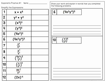 Properties Of Exponents Worksheet Fresh Exponents Partner Practice and Reflection Worksheets 8