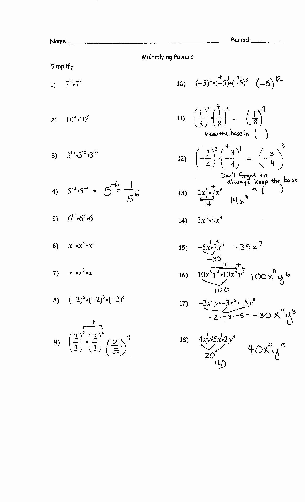 Properties Of Exponents Worksheet Fresh Grade 9 Math Exponents Worksheet