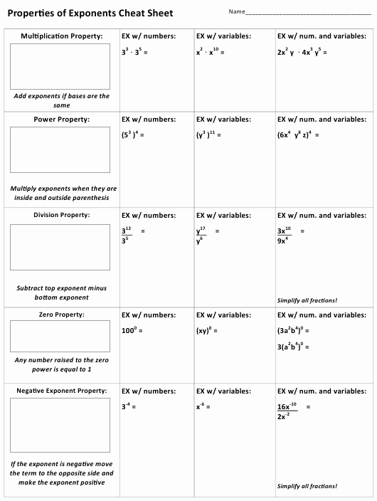 Properties Of Exponents Worksheet Luxury Properties Of Exponents Worksheet with Answer Key Download