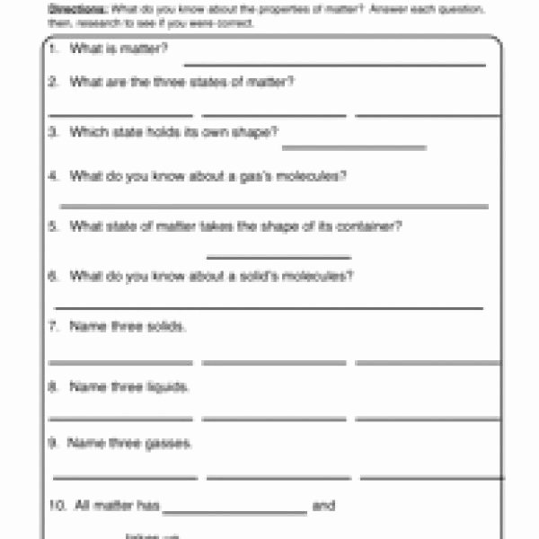Properties Of Matter Worksheet Answers Lovely Properties Of Matter Worksheet 1 Science