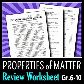 Properties Of Matter Worksheet Pdf Inspirational Properties Of Matter Review Worksheet Editable by