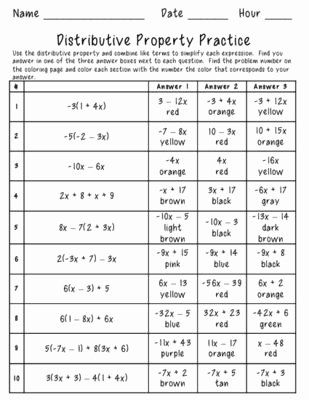 Properties Of Numbers Worksheet Inspirational Distributive Property Color by Numbers and Numbers On