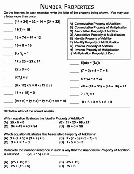 Properties Of Numbers Worksheet Inspirational Math Number Properties Matching Worksheet by