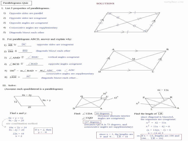 Properties Of Parallelograms Worksheet