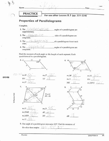 Properties Of Parallelograms Worksheet Inspirational Properties Of A Parallelogram A Rectangle A Rhombus A