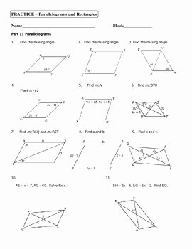 Properties Of Parallelograms Worksheet Unique Geometry Unit 5 Parallelograms and Rectangles Practice