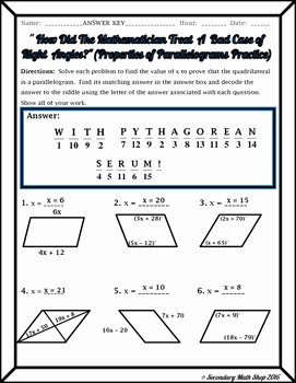 Properties Of Parallelograms Worksheet Unique Quadrilaterals Properties Of Parallelograms Riddle