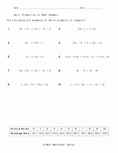 Properties Of Real Numbers Worksheet New Properties Of Real Numbers Worksheet for 8th 9th Grade
