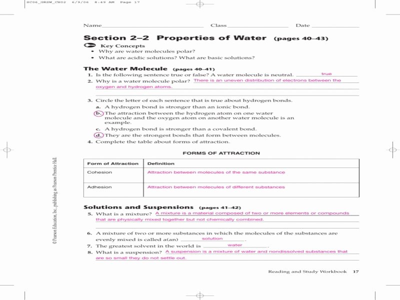 Properties Of Water Worksheet Answers Awesome Properties Water Worksheet Key Free Printable Worksheets