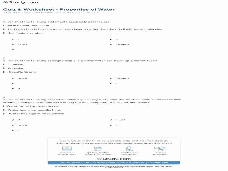 Properties Of Water Worksheet Answers Fresh Properties Water Worksheet Key Free Printable Worksheets