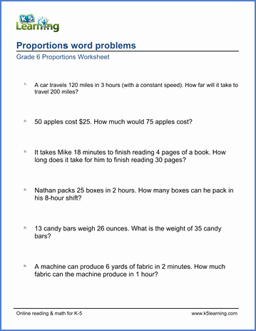 Proportion Word Problems Worksheet Unique Grade 6 Math Worksheet Proportions Word Problems
