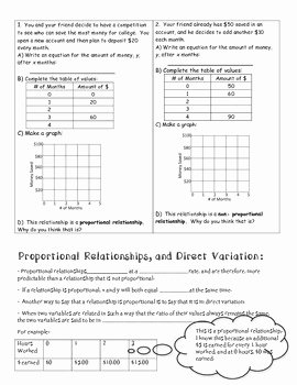 Proportional and Nonproportional Relationships Worksheet Beautiful Direct Variation and Constant Of Proportionality by Math