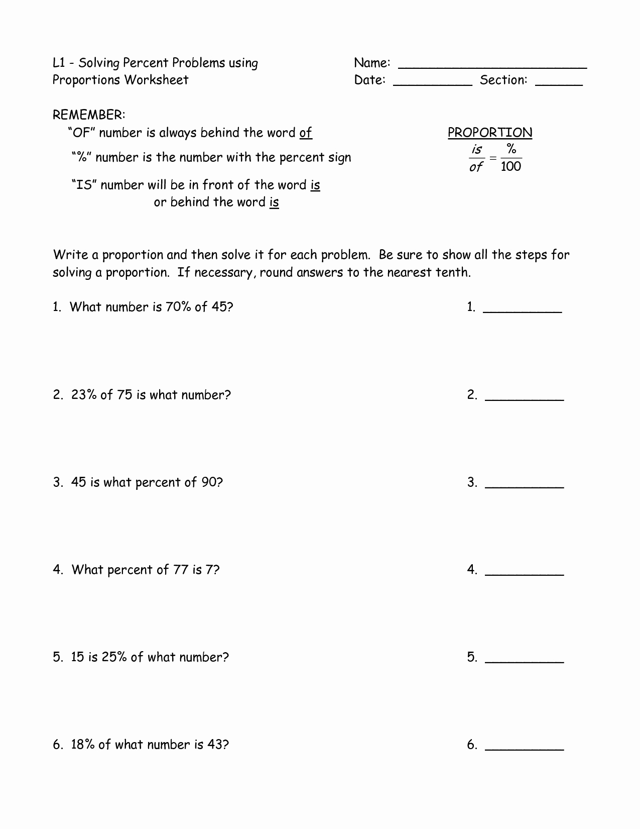 Proportions Worksheet 6th Grade Awesome 10 Best Of Percent Proportion Worksheets 6th