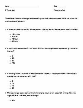 Proportions Worksheet 6th Grade New 6th Grade Proportions and Rates Multiple Choice Test by