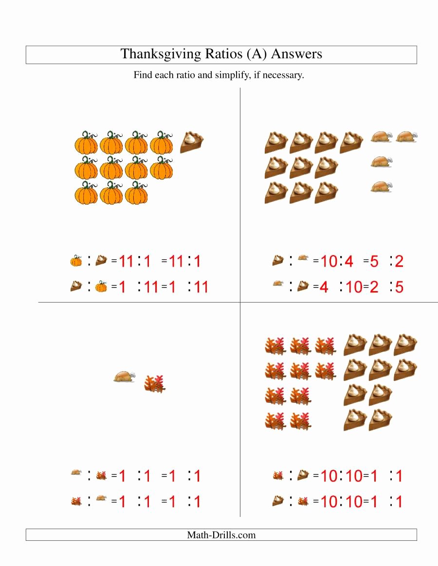 Proportions Worksheet 6th Grade New Thanksgiving Picture Ratios with Only Part to Part Ratios A